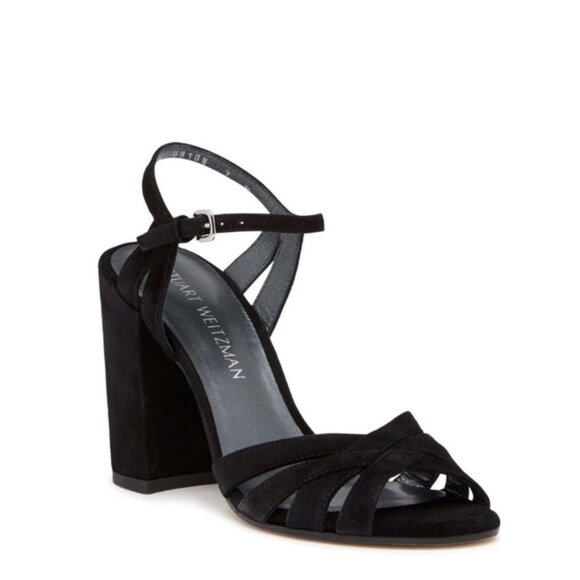 Stuart Weitzman Memoir Black Suede Heeled Sandal- Size 6 Narrow - Picture 1 of 8